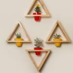 Triangle Bloom Wall Planter – 4 Pc Geometric Wooden Frame Shelf Set