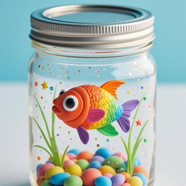 Rainbow Fish in Jar – Whimsical Handmade Underwater Decor