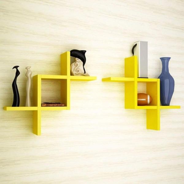 Zigzag Glow Wall Shelf – 2 Pc Yellow Geometric Display Set