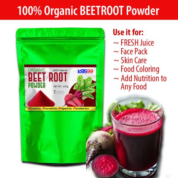 Pure Organic Beetroot Powder, Beet Root Powder, No Chemical or Preservative, Pure Organic Product -100g