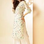 Wonderful Off White Floral Printed Thread Work Pure Cotton Straight Kurta